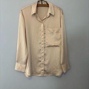 Abercrombie & Fitch Oversized Satin Blouse XS Beige Shirt